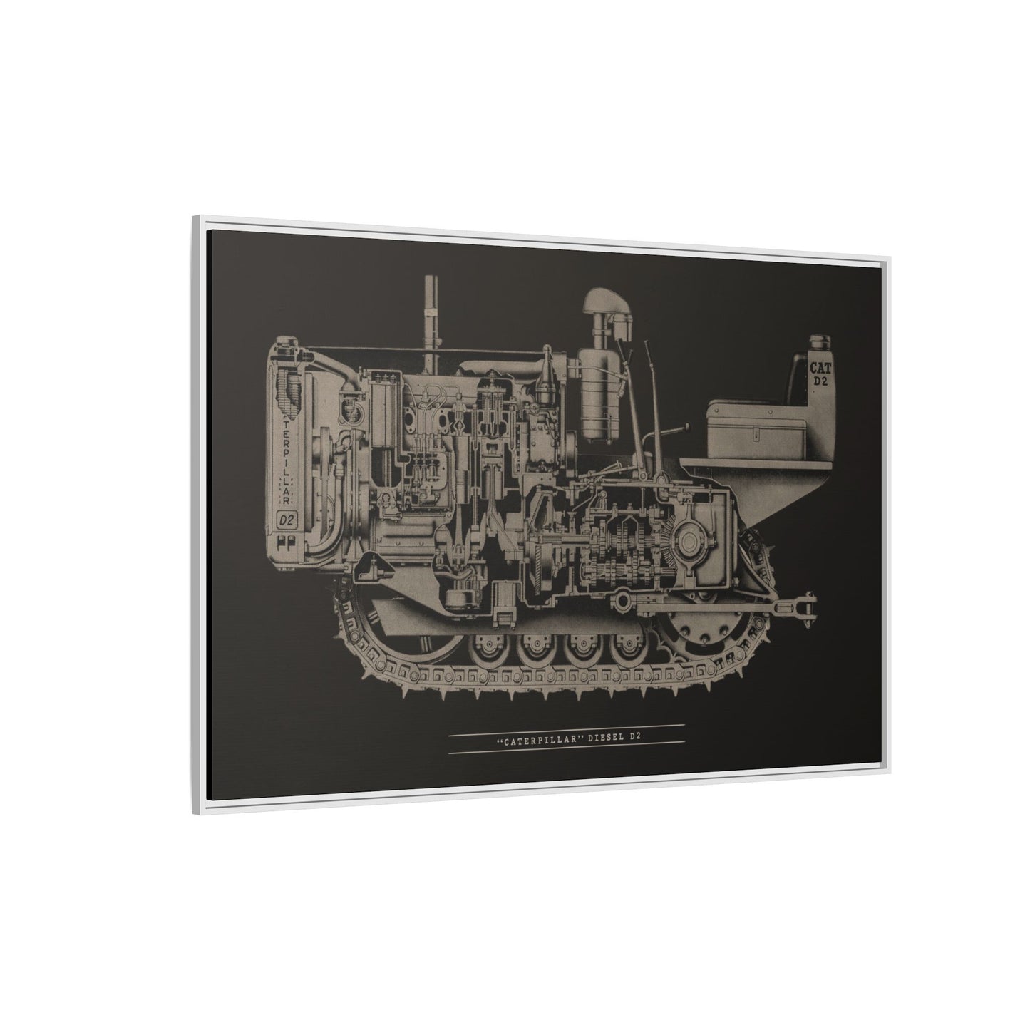Vintage Caterpillar D2 Cutaway Drawing | Framed Wall Art on Stretched Canvas