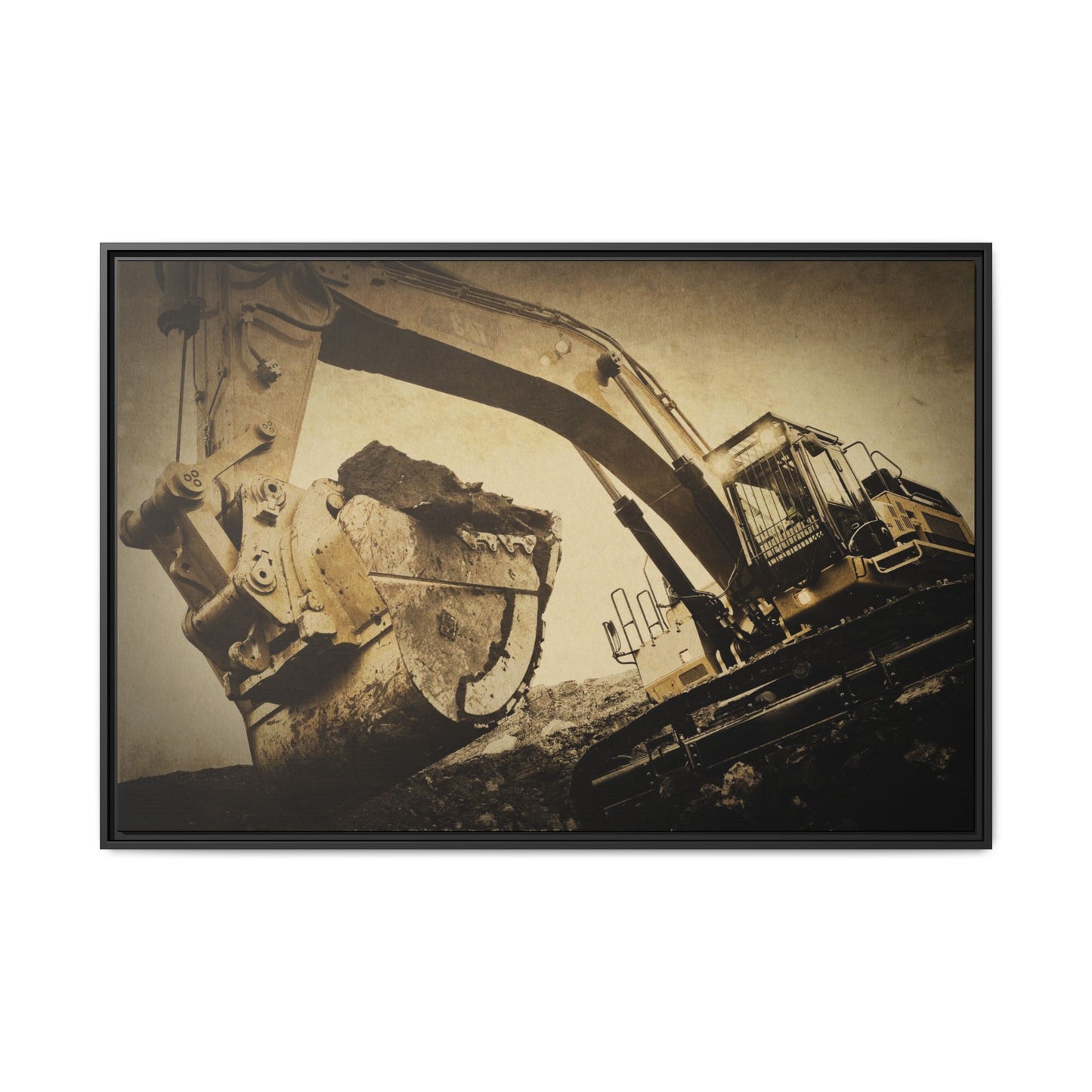 Reaching for Rocks Excavator  | Photo Art on Framed Canvas