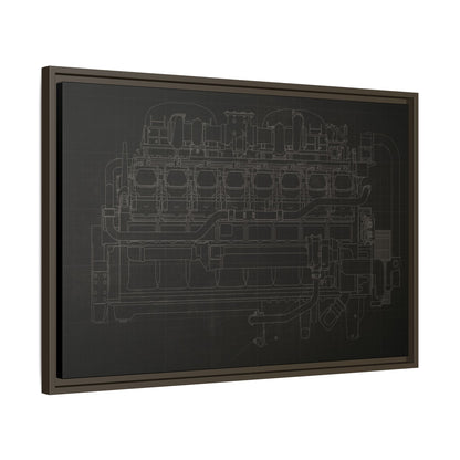 Engine Side View Schematic Drawing Framed Wall Art on Matte Canvas