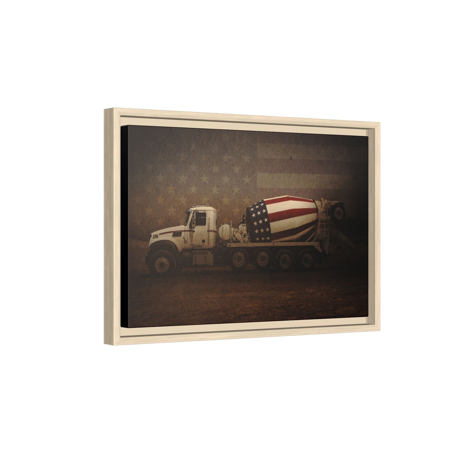 Patriotic Concrete Truck| Framed Wall Art on Stretched Canvas