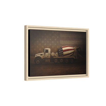 Patriotic Concrete Truck| Framed Wall Art on Stretched Canvas