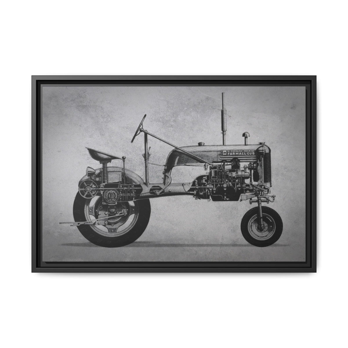 Vintage Farmall Pony Cutaway Drawing | Framed Wall Art on Canvas