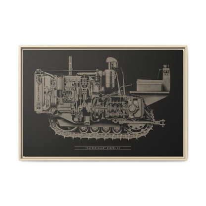 Vintage Caterpillar D2 Cutaway Drawing | Framed Wall Art on Stretched Canvas