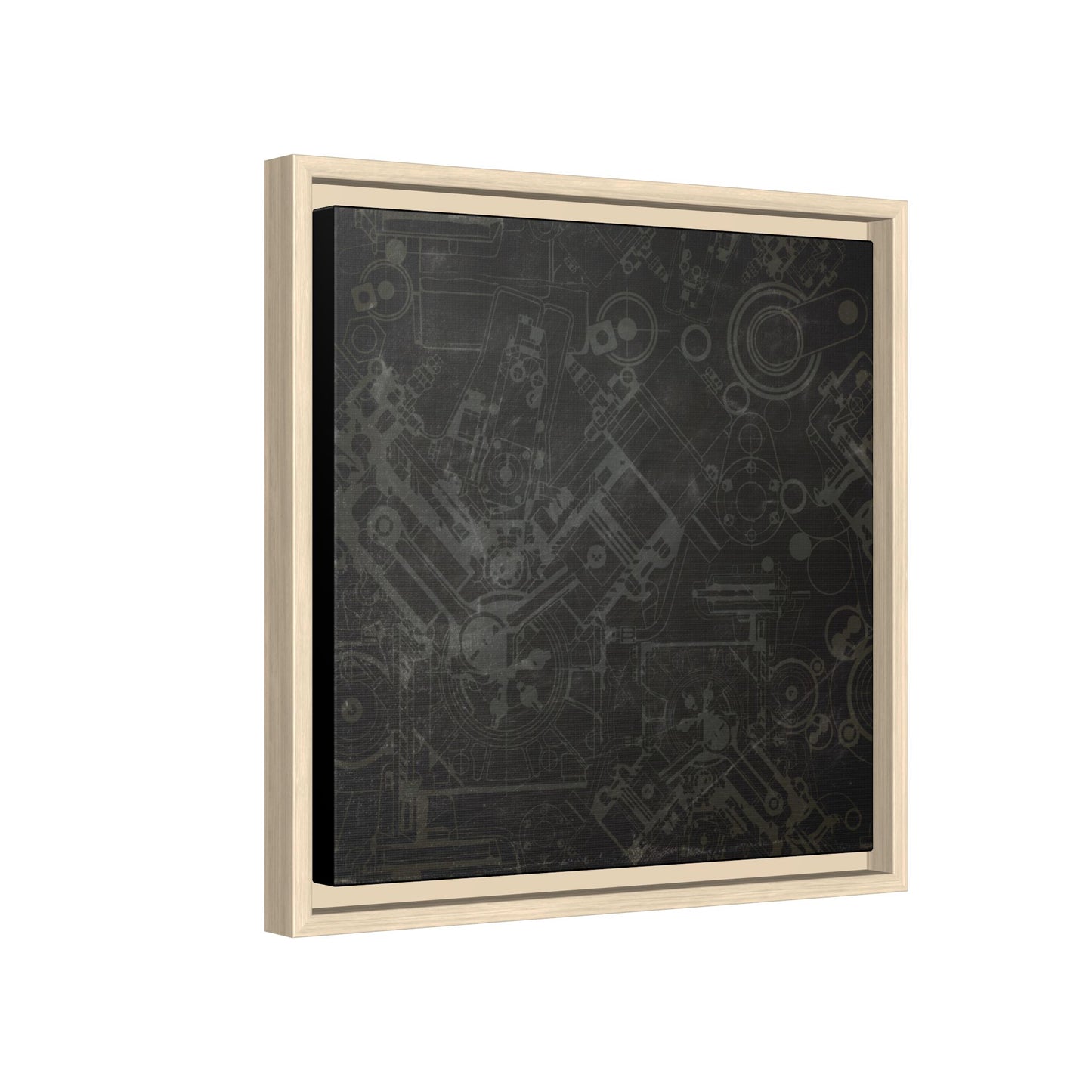 Engine Schematic Drawing Front View - Industrial Art - Framed on Canvas