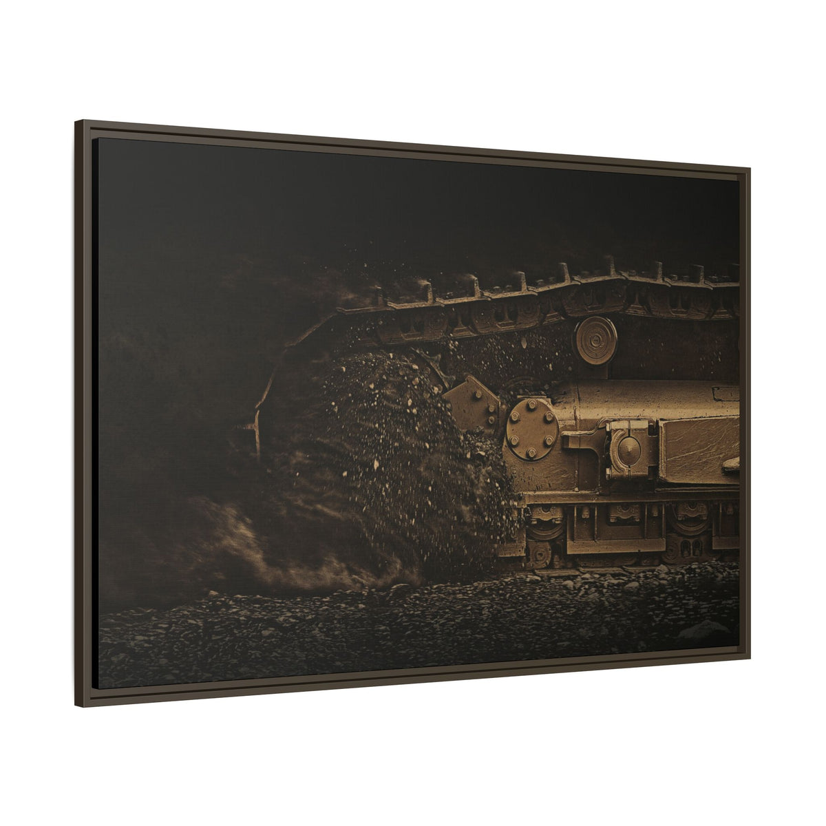 D7E Dozer Undercarriage Action | Framed Wall Art on Stretched Canvas