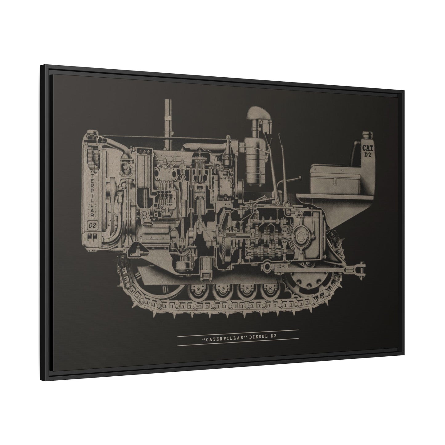 Vintage Caterpillar D2 Cutaway Drawing | Framed Wall Art on Stretched Canvas