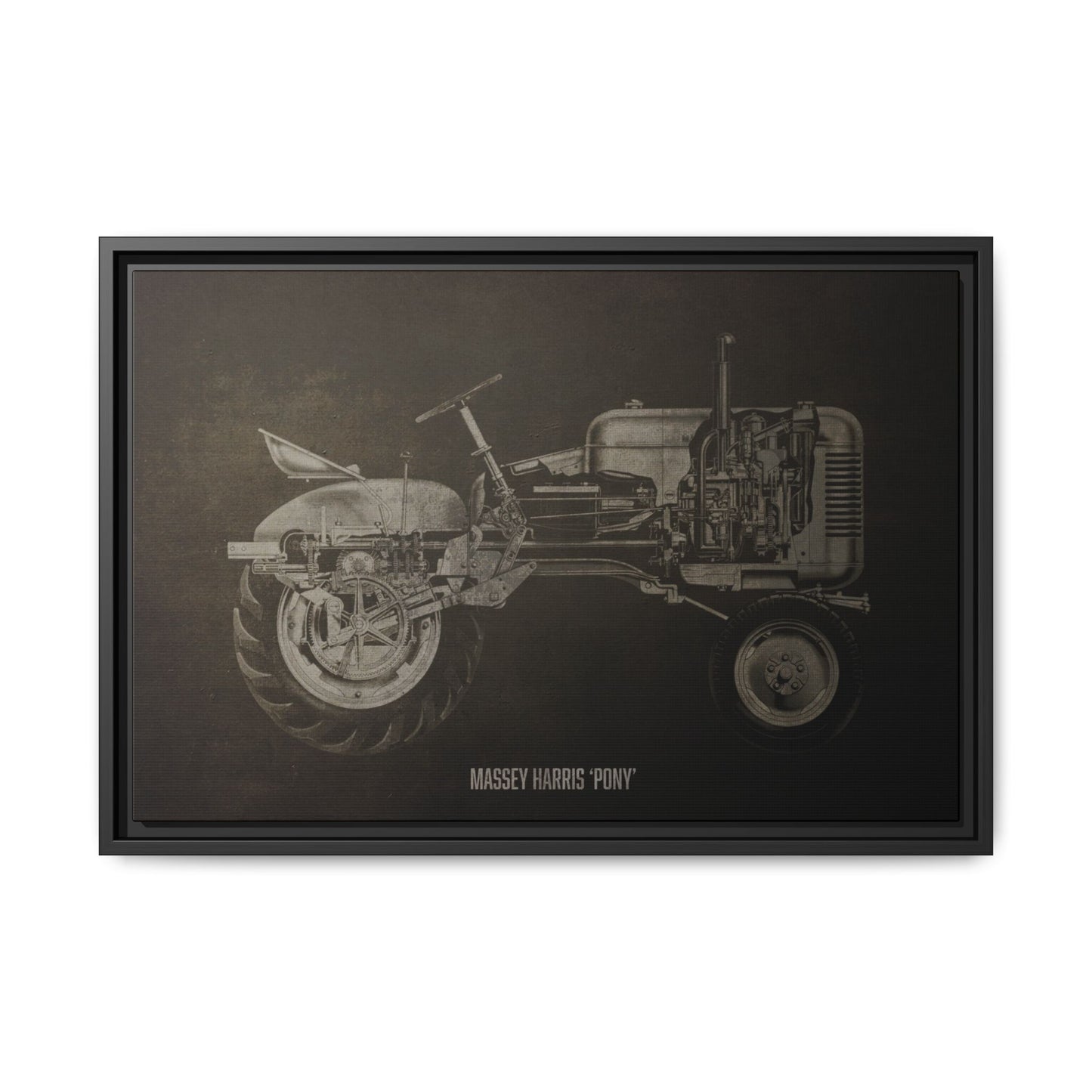 Vintage Massey Harris Pony Cutaway Drawing | Framed Wall Art on Stretched Canvas | Industrial Artwork