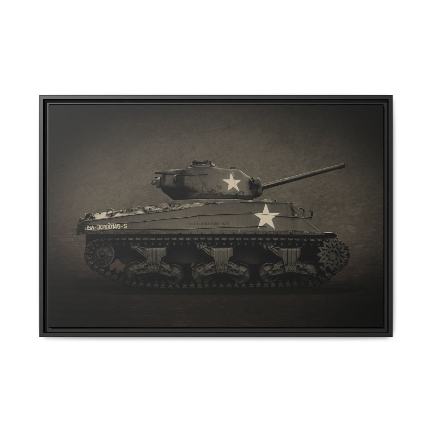 Vintage WWII  Sherman Tank, Double Star, Photo Wall Art on Framed Canvas