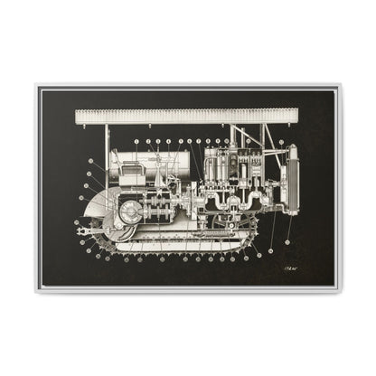 Vintage Engine Crawler Cutaway Engineering Drawing on Matte Canvas Framed | Industrial Wall Art
