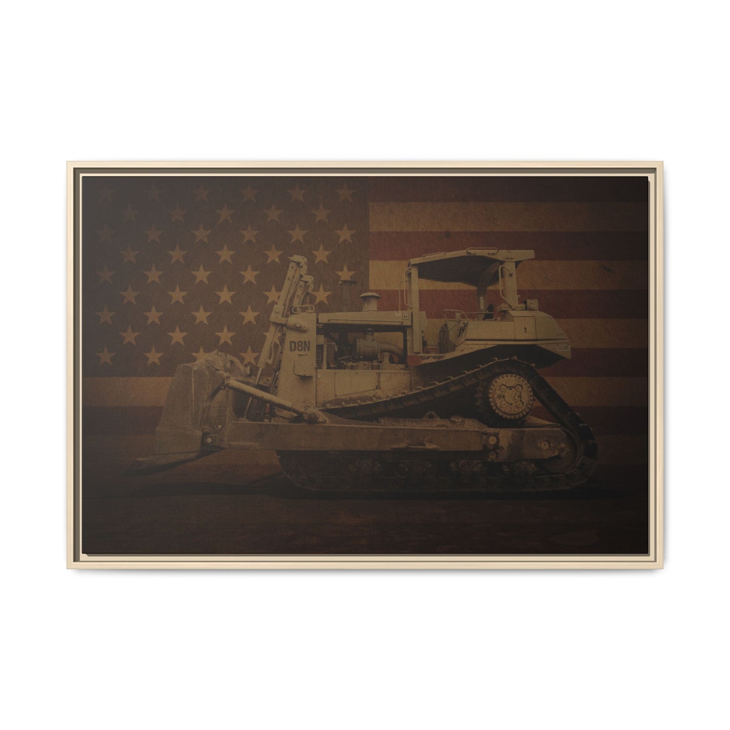 Patriotic D8N Classic Dozer | Framed Wall Art on Stretched Canvas