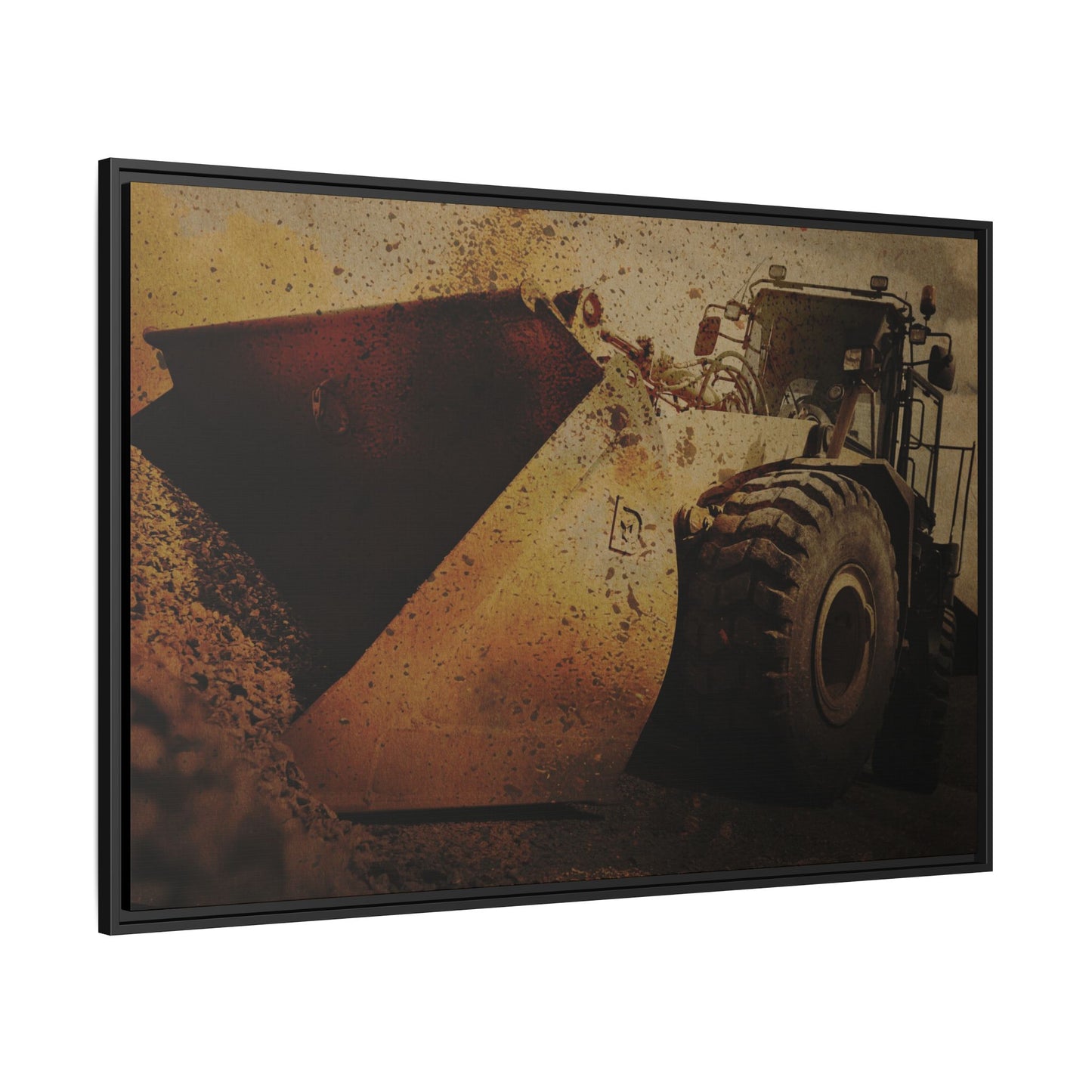 Front Loader Bucket Action | Gold |  Framed Wall art on Stretched Canvas