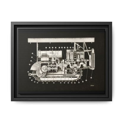 Vintage Engine Crawler Cutaway Engineering Drawing on Matte Canvas Framed | Industrial Wall Art