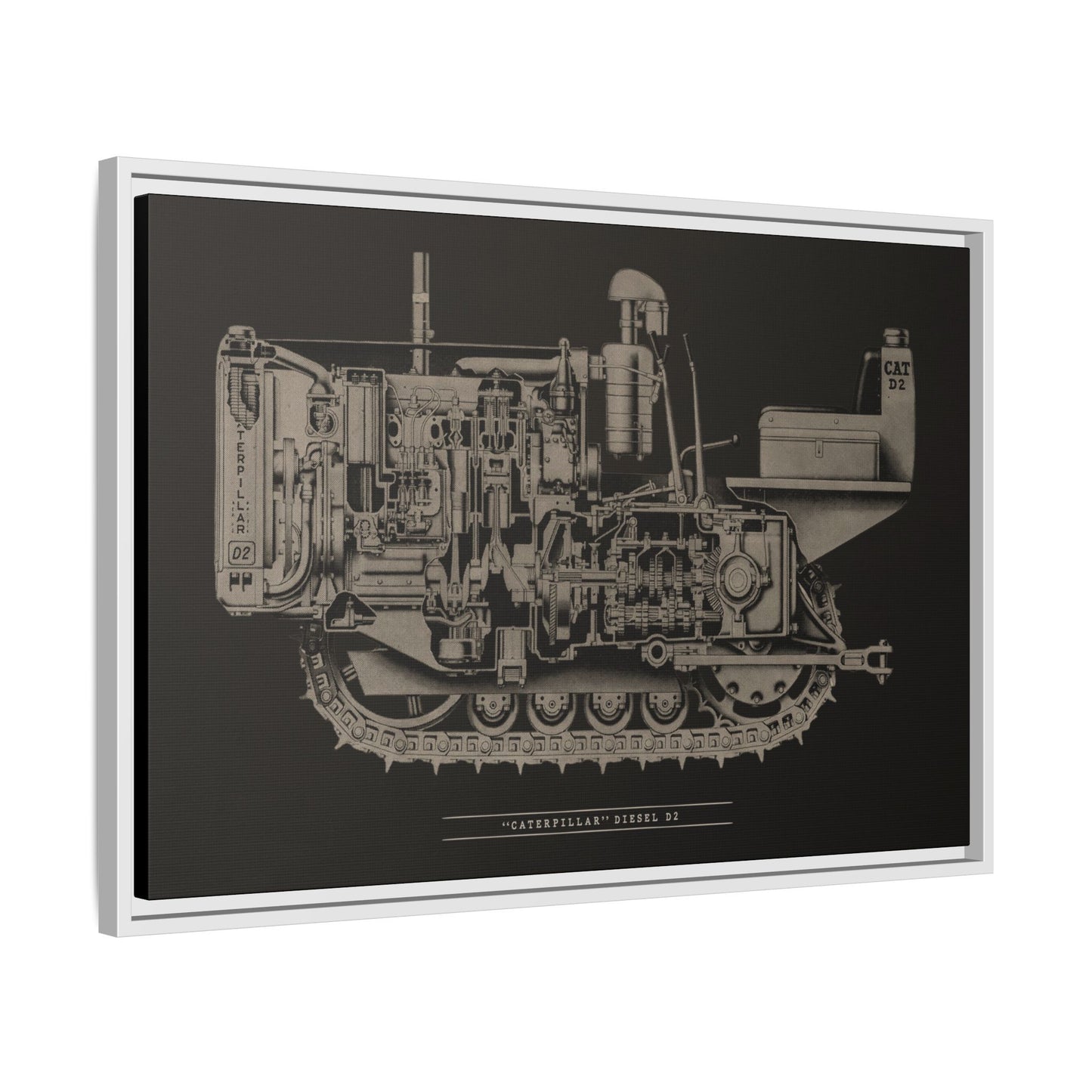 Vintage Caterpillar D2 Cutaway Drawing | Framed Wall Art on Stretched Canvas