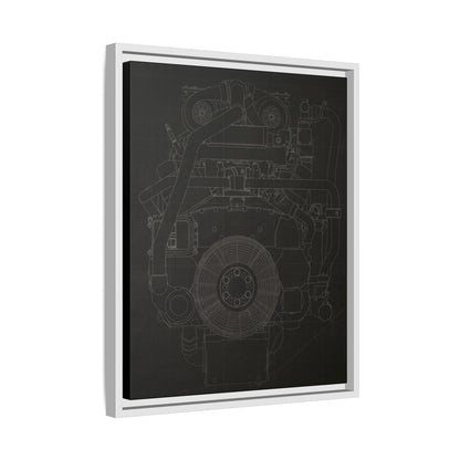 Machine Schematic Engine Drawing Front View Framed Wall Art on Stretched Canvas
