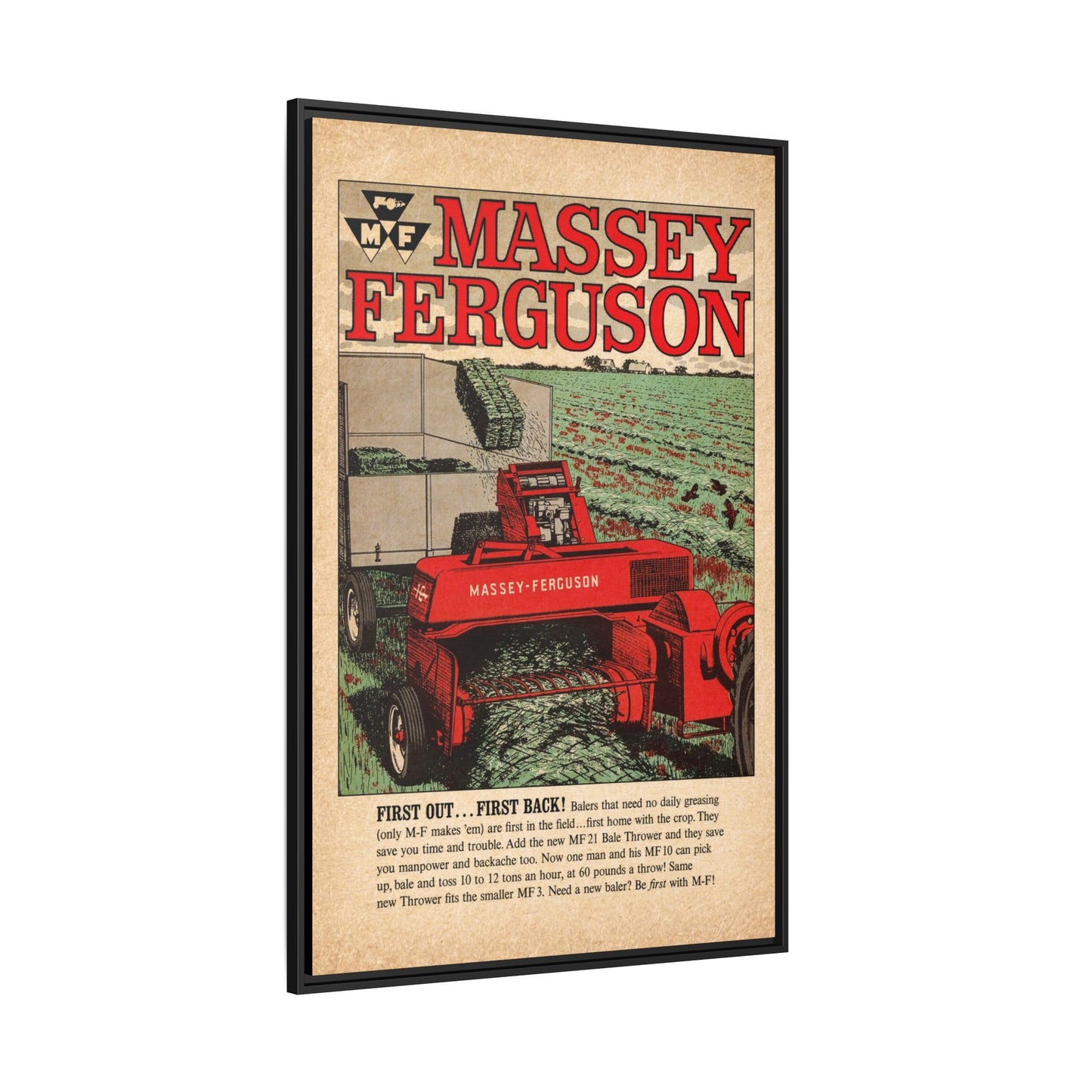 Massey Ferguson Tractor Poster Matte Canvas Framed | Vintage Farm Machinery Print