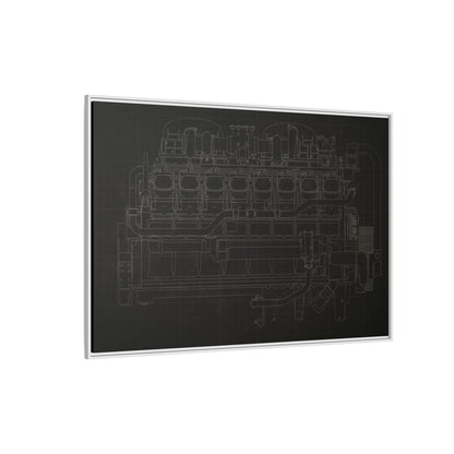 Engine Side View Schematic Drawing Framed Wall Art on Matte Canvas