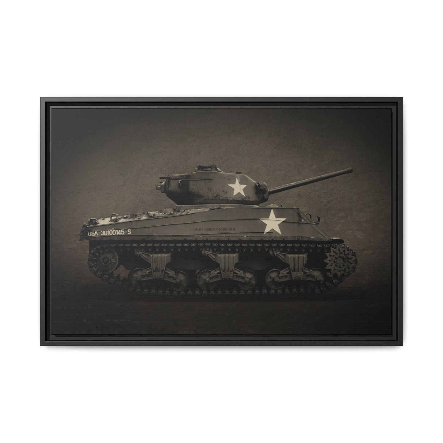 Vintage WWII  Sherman Tank, Double Star, Photo Wall Art on Framed Canvas