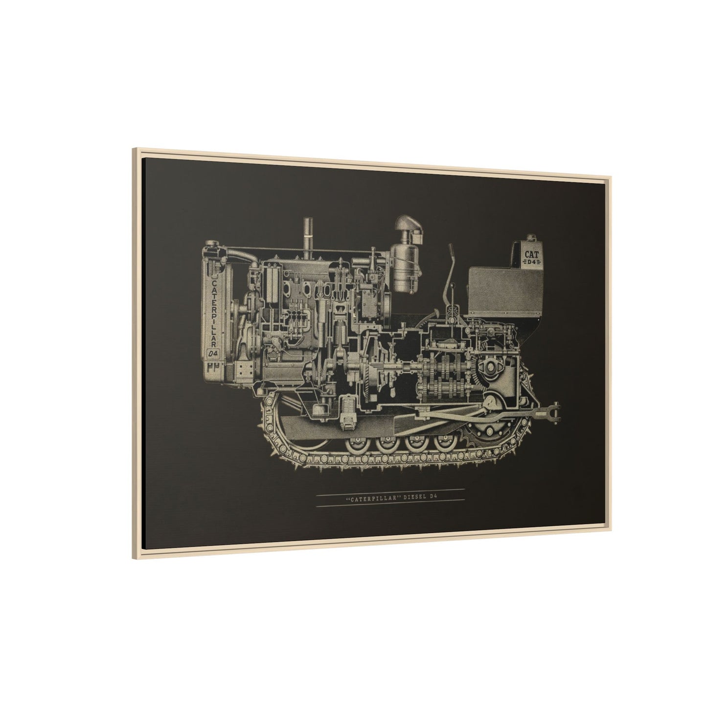 Vintage D4Tractor Crawler Cutaway Drawing | Framed Wall Art on Canvas