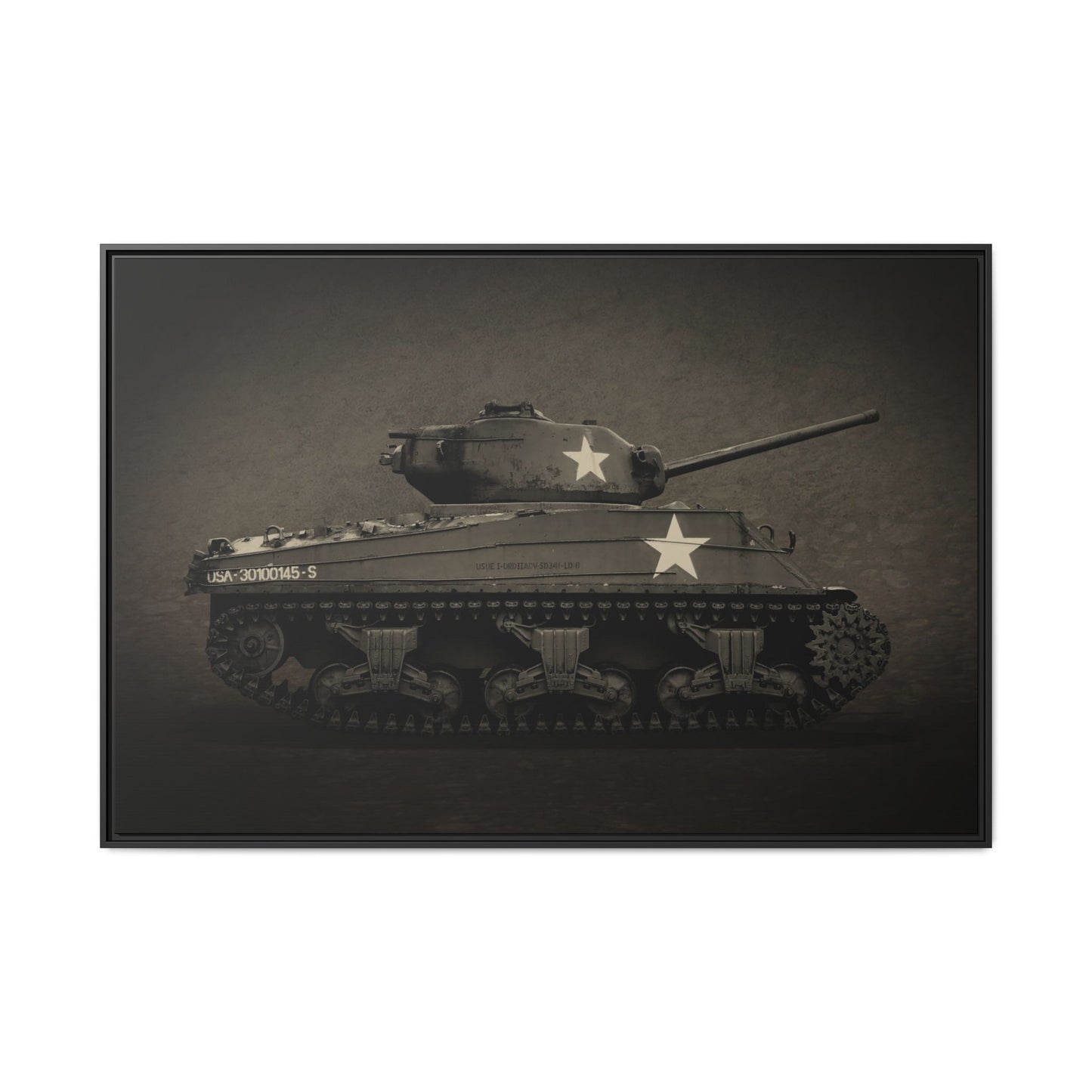 Vintage WWII  Sherman Tank, Double Star, Photo Wall Art on Framed Canvas