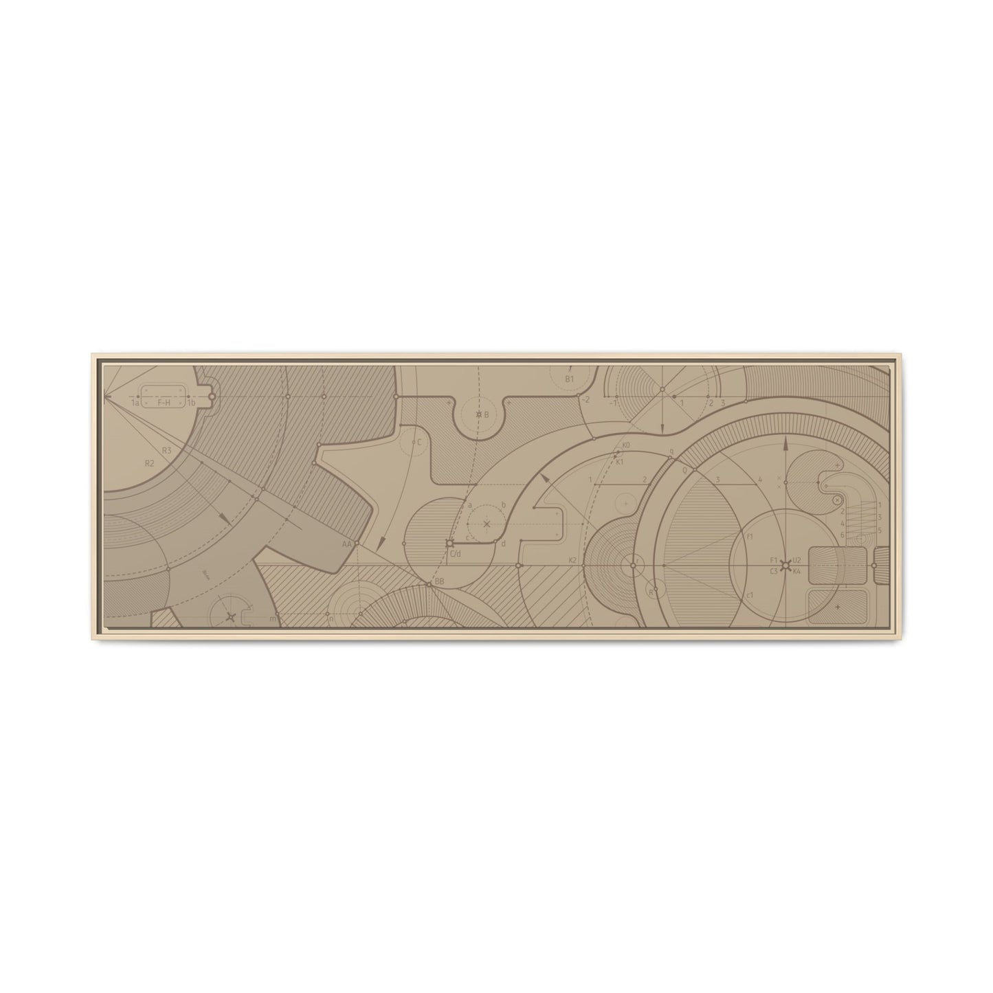 Geometric Gear Blueprint Drawing Art on Framed Canvas