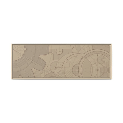 Geometric Gear Blueprint Drawing Art on Framed Canvas
