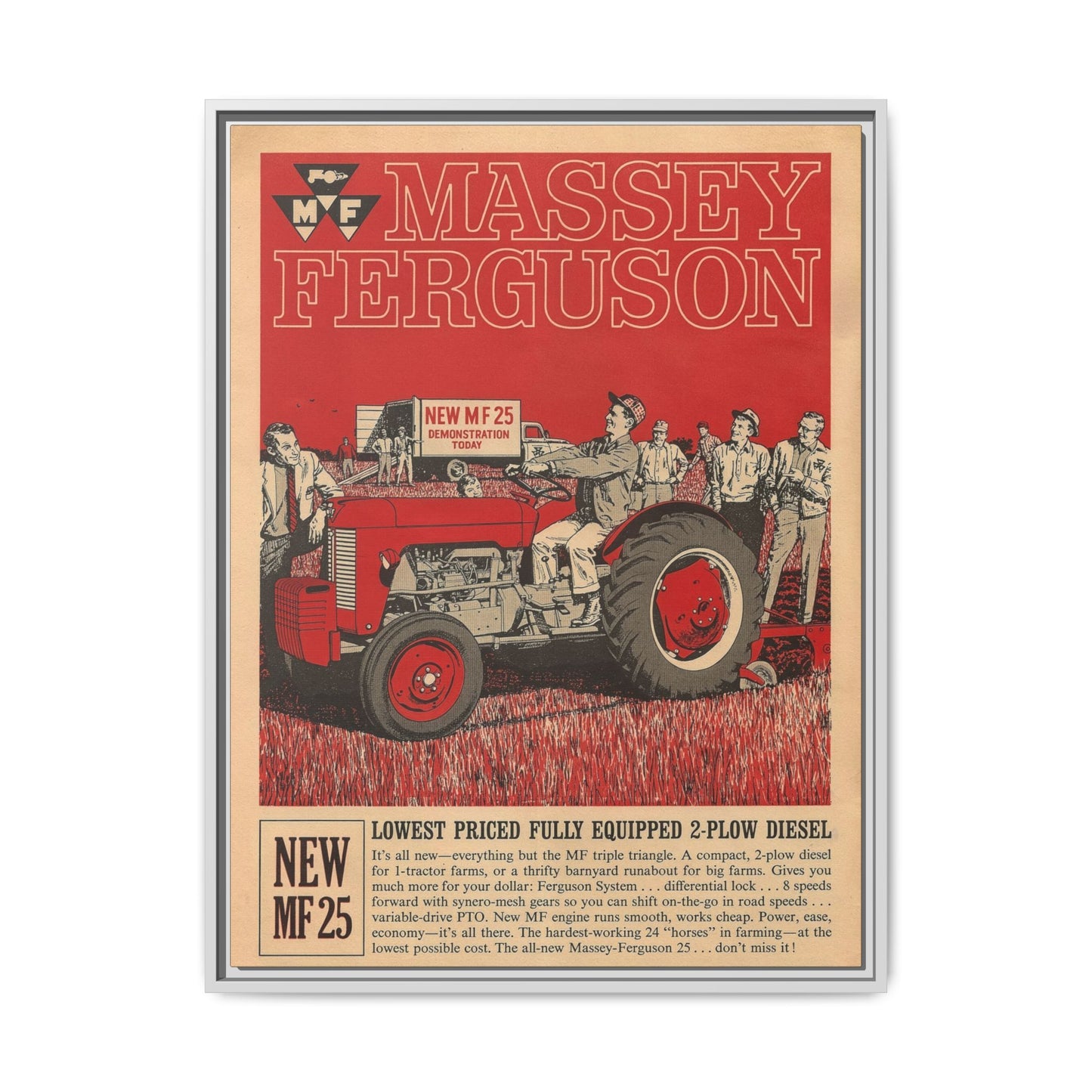Massey 25 Demonstration Day Vintage Dealer Sign, Framed Wall Art on Canvas
