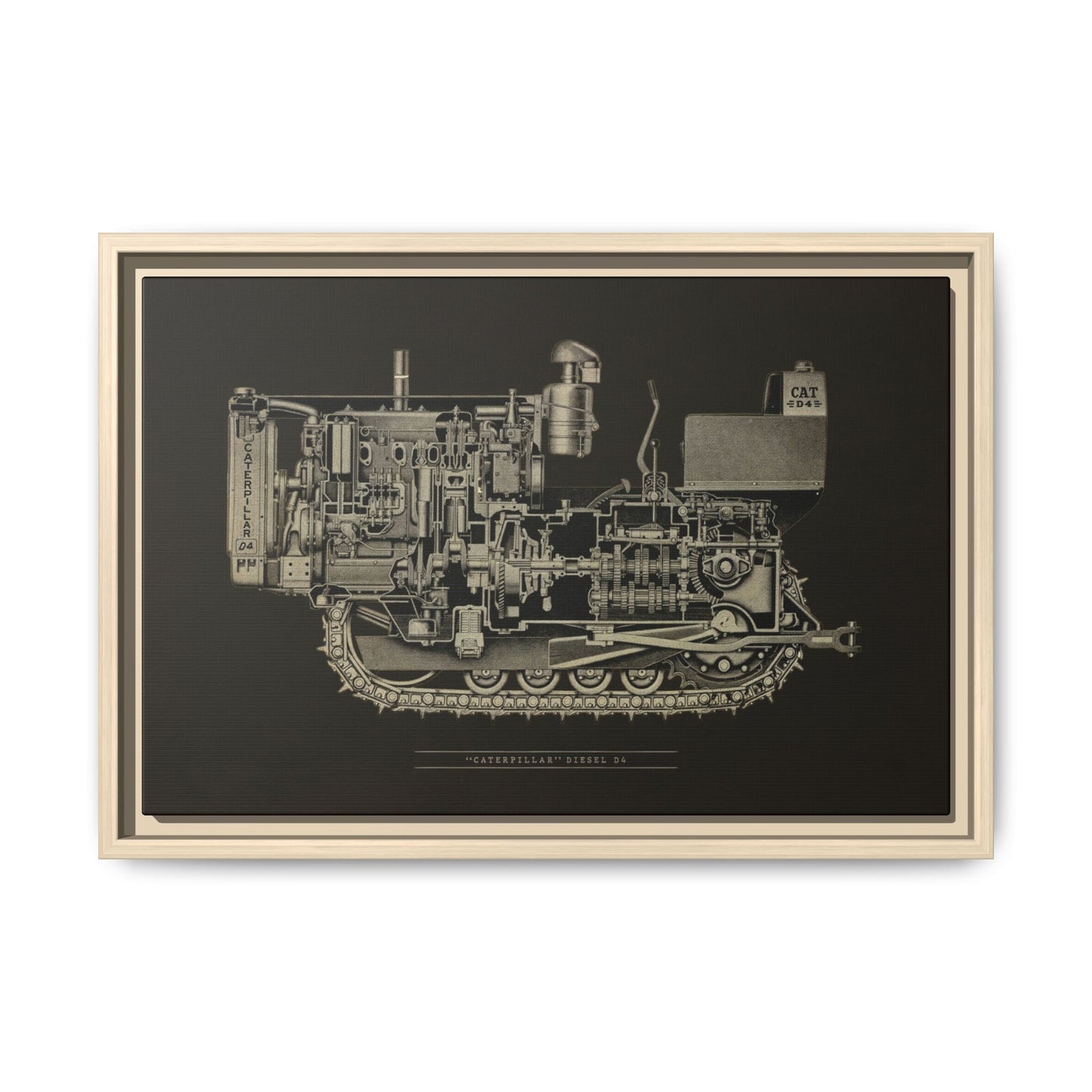 Vintage D4Tractor Crawler Cutaway Drawing | Framed Wall Art on Canvas