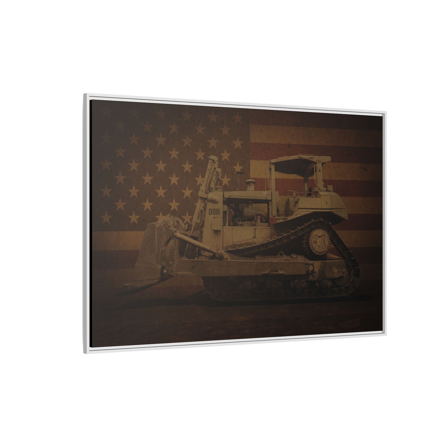 Patriotic D8N Classic Dozer | Framed Wall Art on Stretched Canvas