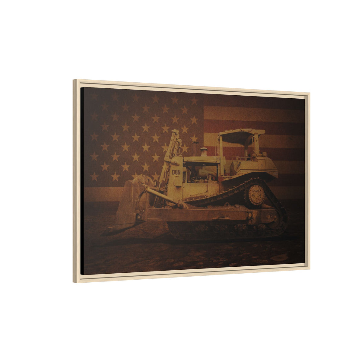 Patriotic D8N Classic Dozer | Framed Wall Art on Stretched Canvas