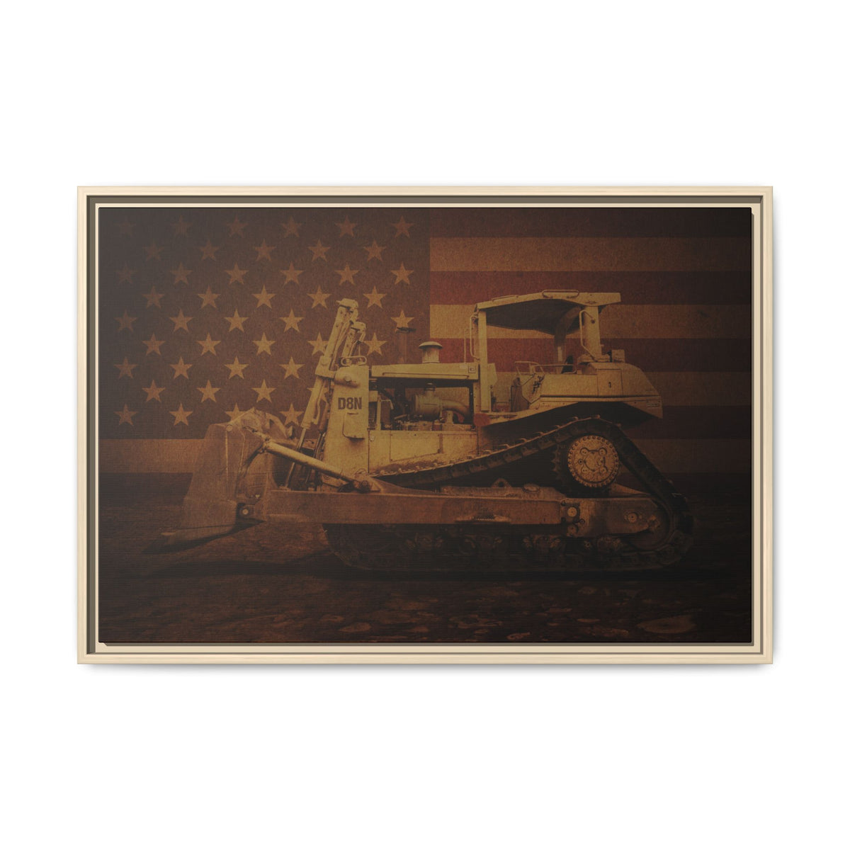 Patriotic D8N Classic Dozer | Framed Wall Art on Stretched Canvas