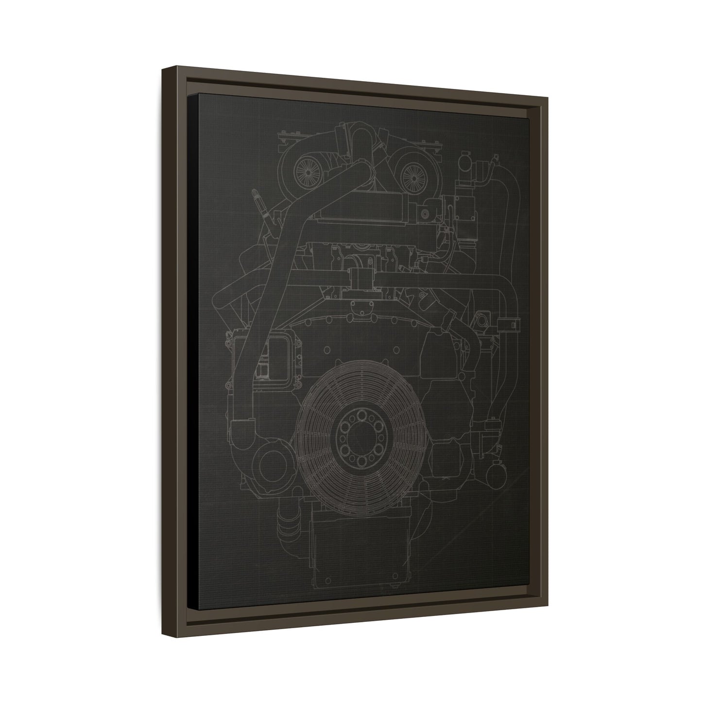 Machine Schematic Engine Drawing Front View Framed Wall Art on Stretched Canvas
