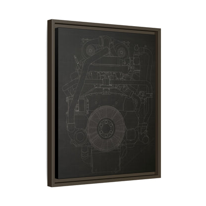 Machine Schematic Engine Drawing Front View Framed Wall Art on Stretched Canvas