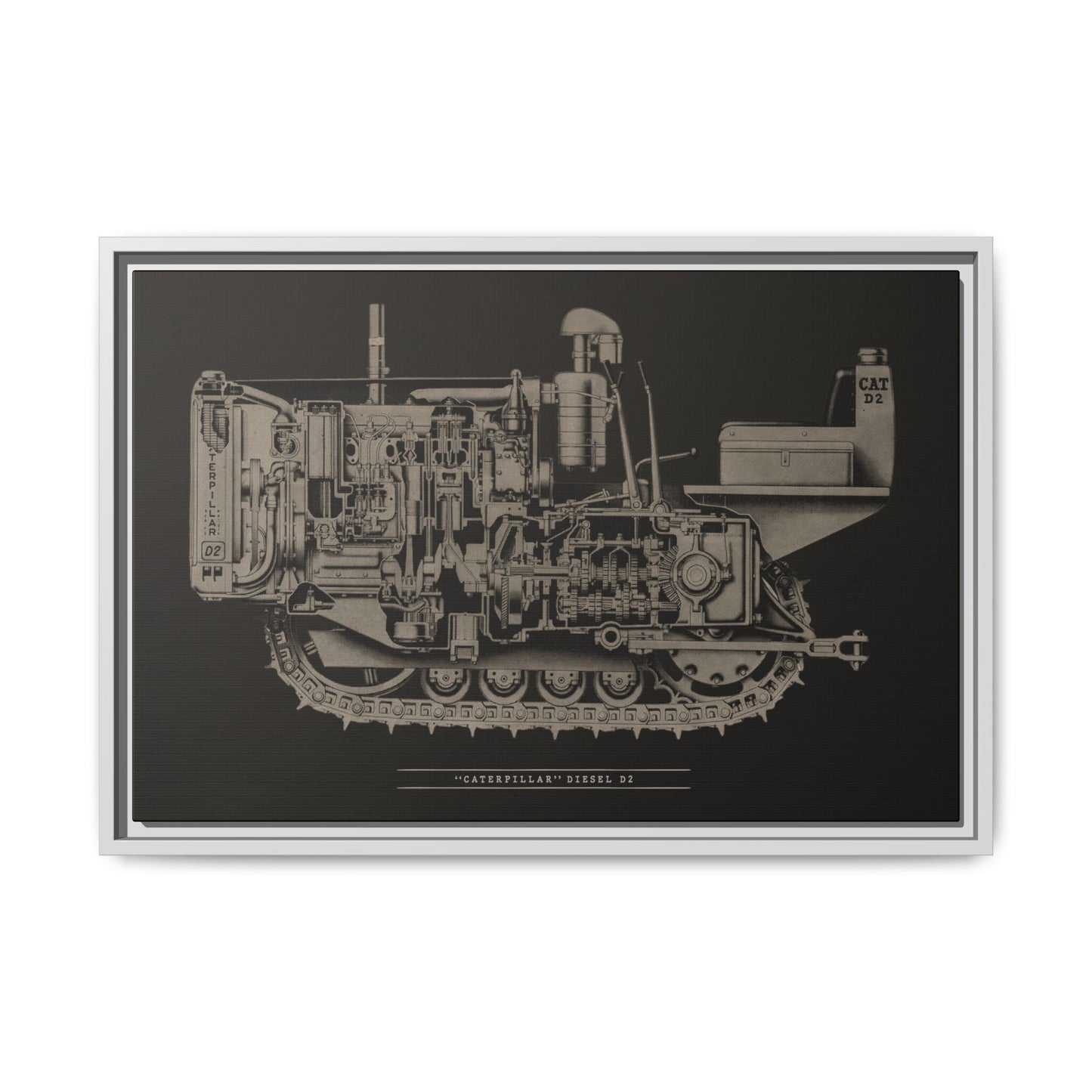 Vintage Caterpillar D2 Cutaway Drawing | Framed Wall Art on Stretched Canvas