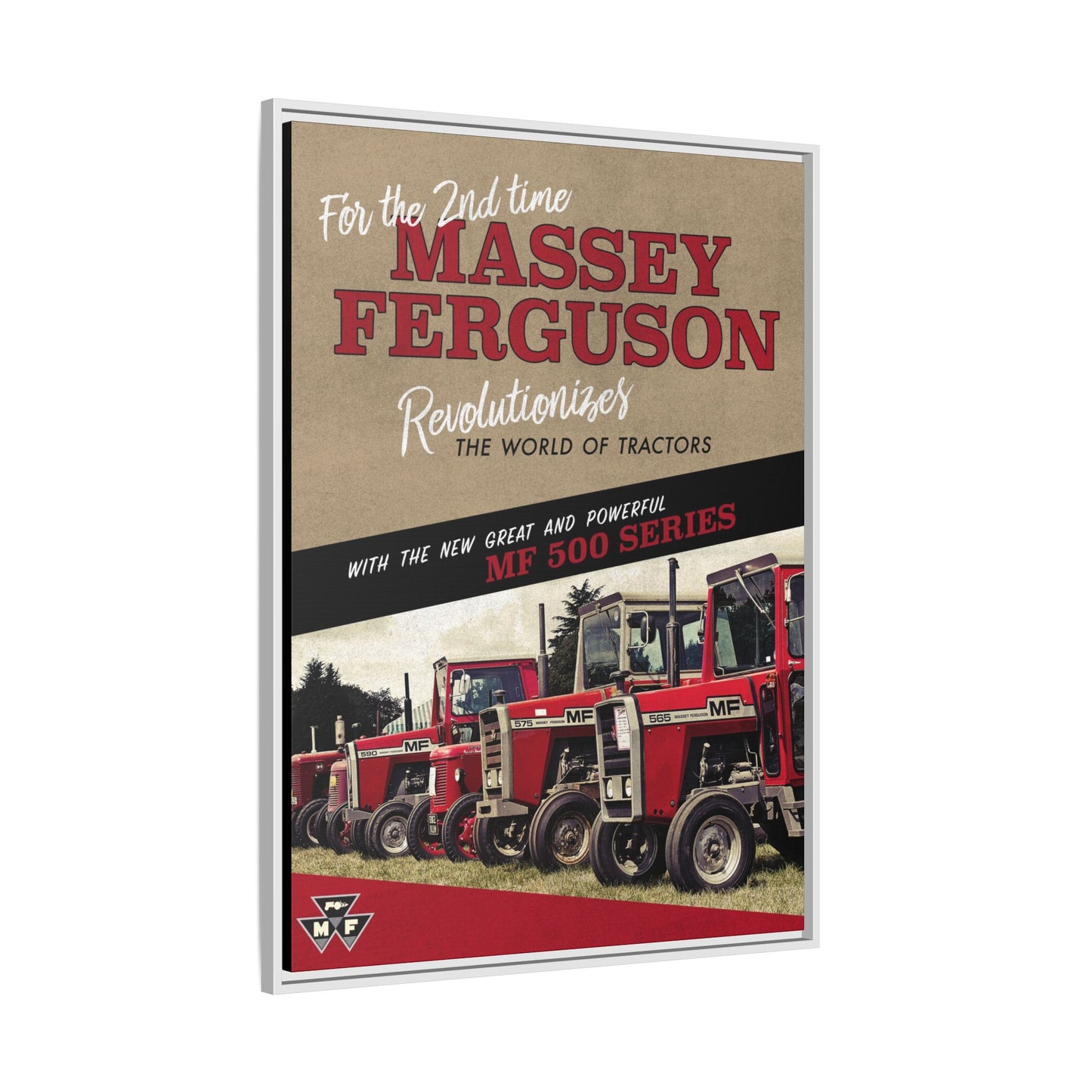 Massey Ferguson MF500 Revolution Vintage Advertisement  Framed Wall Art on Canvas | Vintage Farm Sign