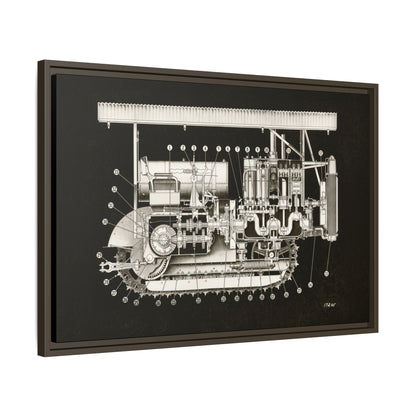 Vintage Engine Crawler Cutaway Engineering Drawing on Matte Canvas Framed | Industrial Wall Art