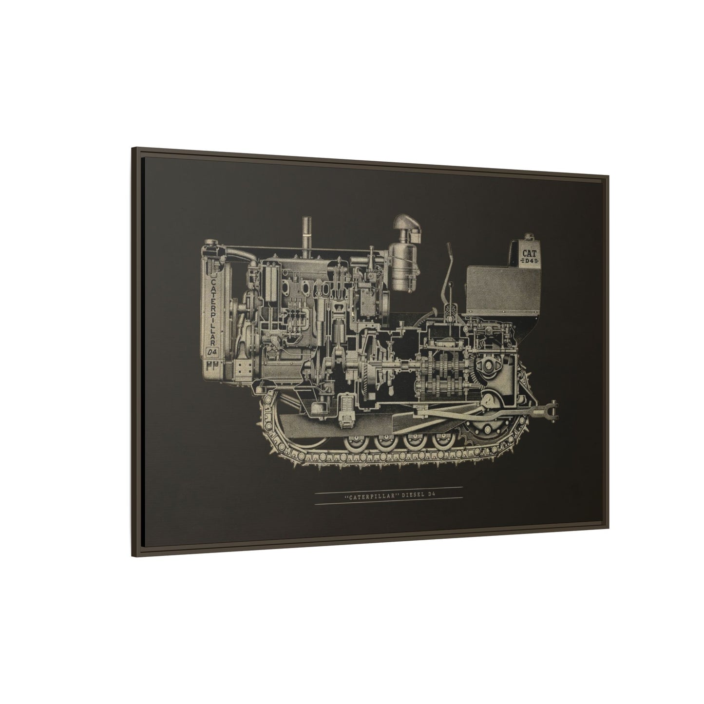 Vintage D4Tractor Crawler Cutaway Drawing | Framed Wall Art on Canvas