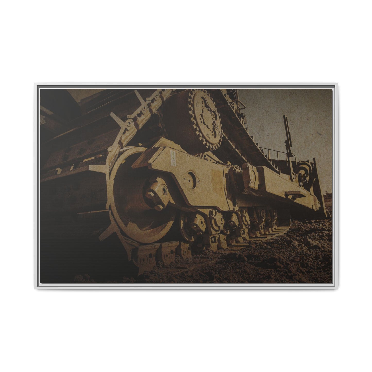D8 Dramatic Dozer Track | Gold |  Framed Wall art on Stretched Canvas