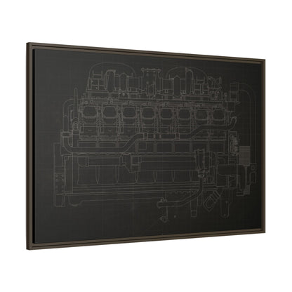 Engine Side View Schematic Drawing Framed Wall Art on Matte Canvas