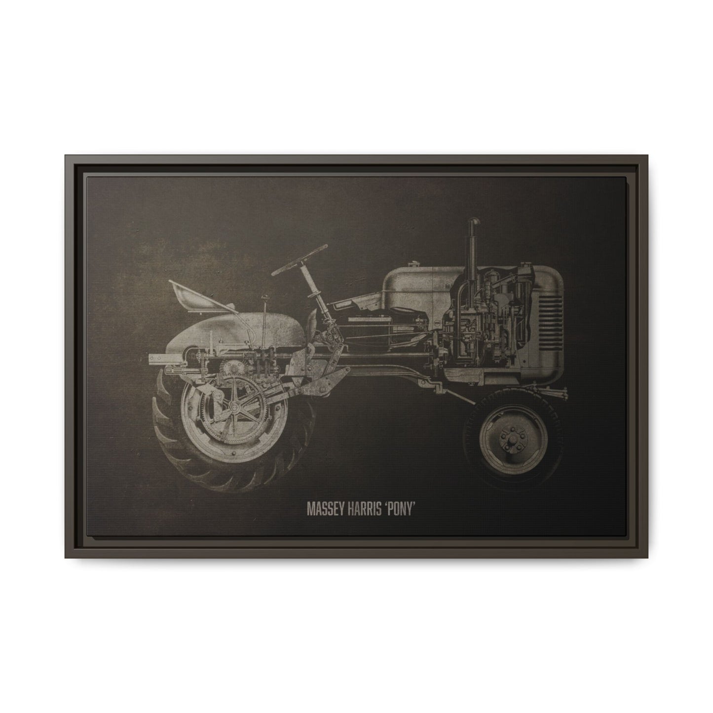 Vintage Massey Harris Pony Cutaway Drawing | Framed Wall Art on Stretched Canvas | Industrial Artwork