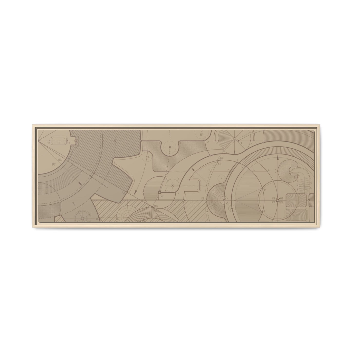 Geometric Gear Blueprint Drawing Art on Framed Canvas