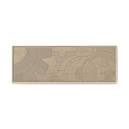 Geometric Gear Blueprint Drawing Art on Framed Canvas