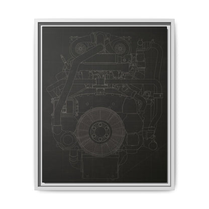 Machine Schematic Engine Drawing Front View Framed Wall Art on Stretched Canvas