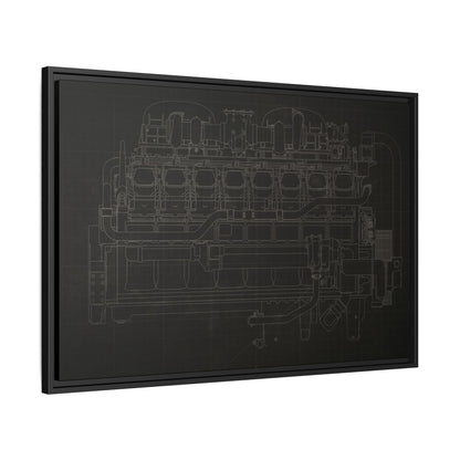 Engine Side View Schematic Drawing Framed Wall Art on Matte Canvas