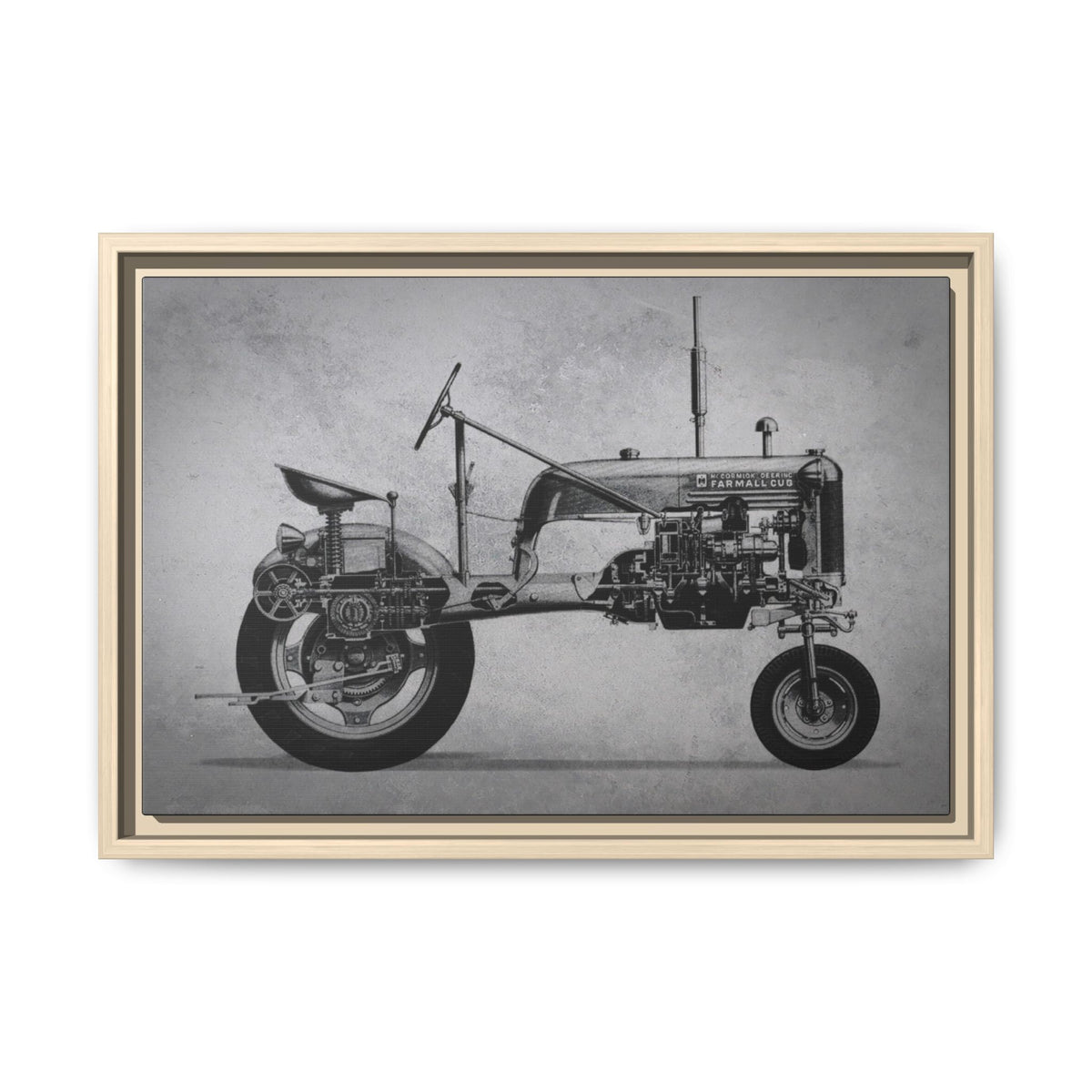 Vintage Farmall Pony Cutaway Drawing | Framed Wall Art on Canvas