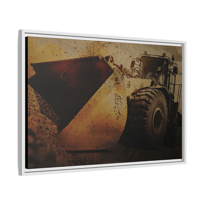 Front Loader Bucket Action | Gold |  Framed Wall art on Stretched Canvas