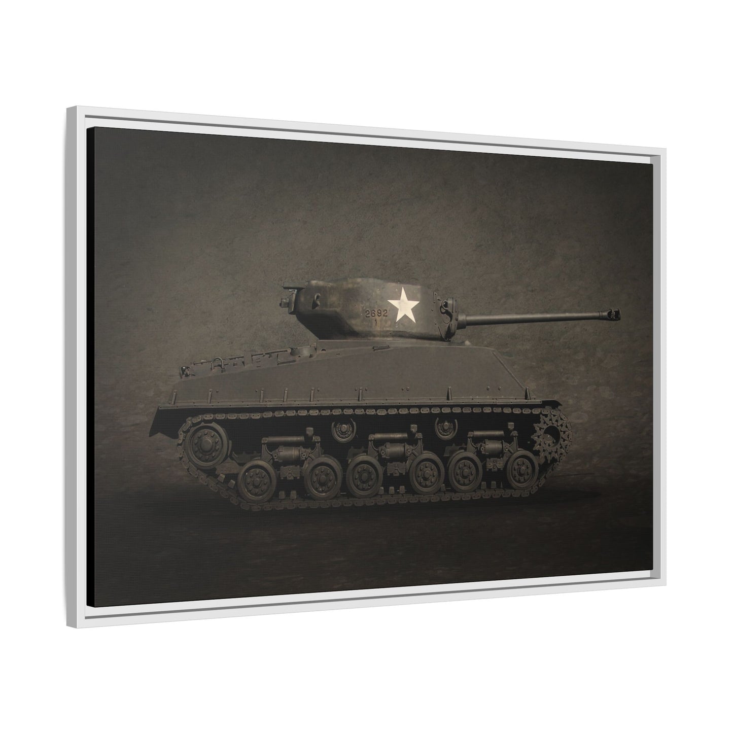 Vintage WWII  Sherman Tank, Single Star, Photo Wall Art on Framed Canvas