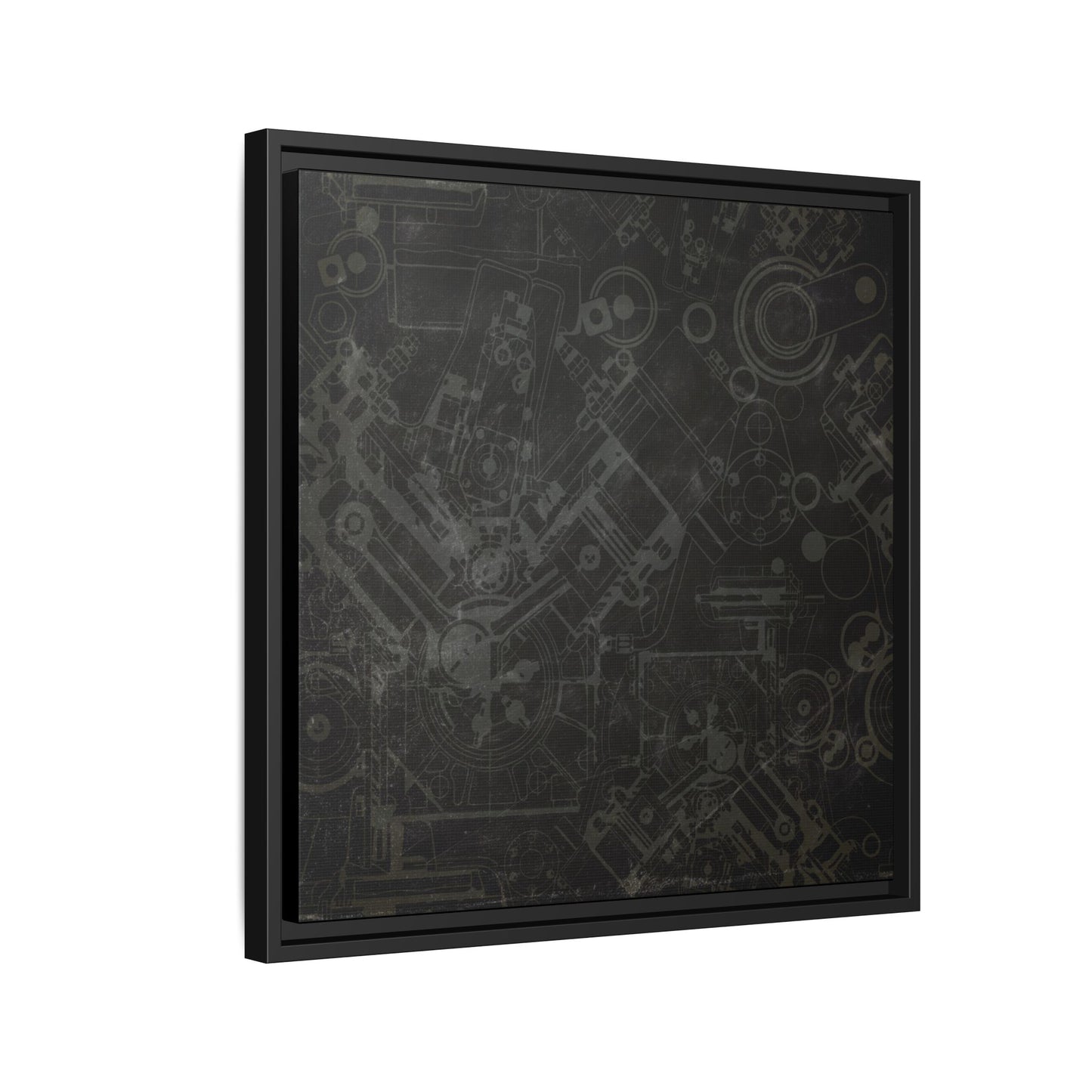 Engine Schematic Drawing Front View - Industrial Art - Framed on Canvas