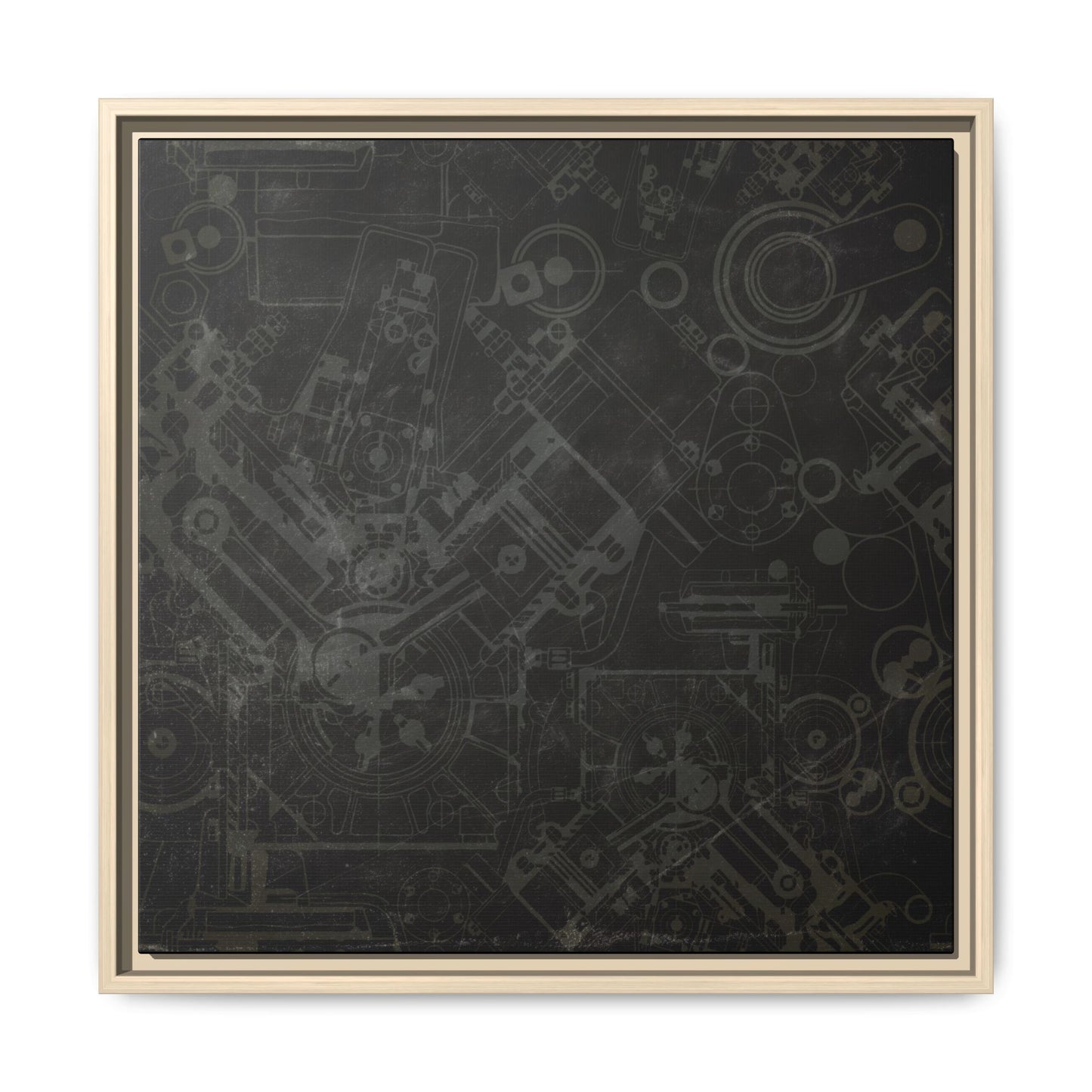 Engine Schematic Drawing Front View - Industrial Art - Framed on Canvas