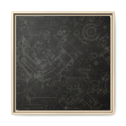 Engine Schematic Drawing Front View - Industrial Art - Framed on Canvas