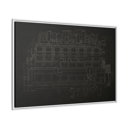 Engine Side View Schematic Drawing Framed Wall Art on Matte Canvas